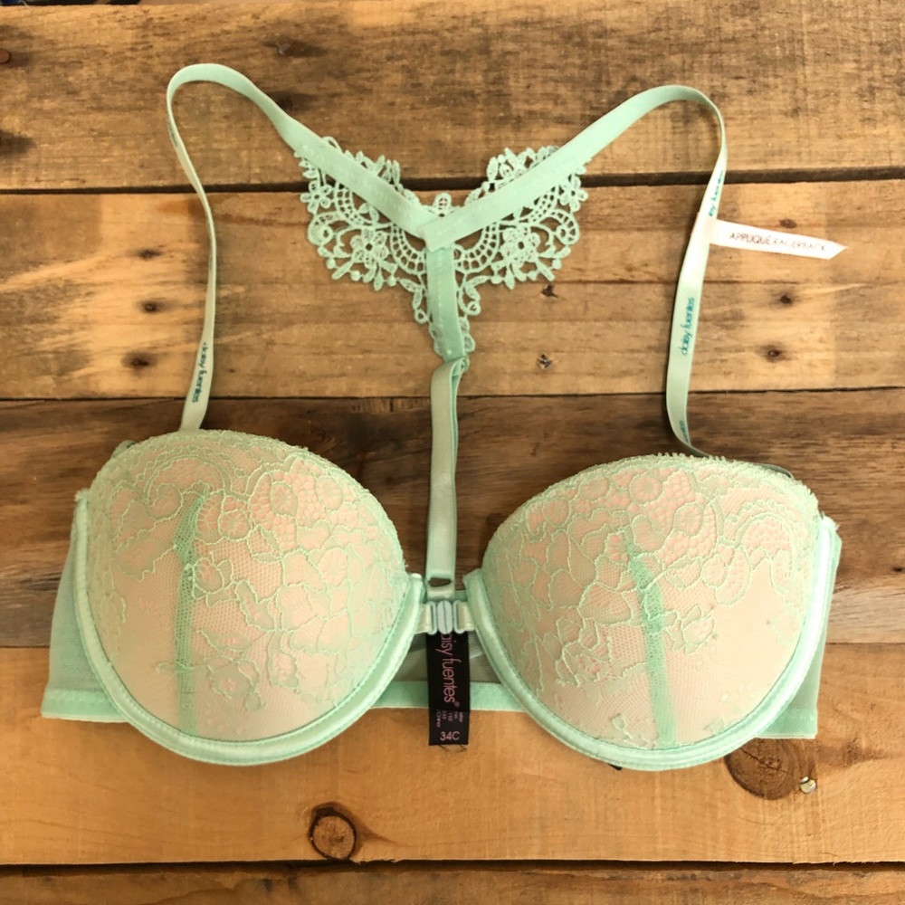 DAISY FUENTES lace appliqué t-back push up bra 34C